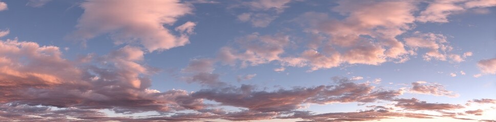 Fototapeta premium A dark blue sunset sky panorama featuring Cirrus clouds is available in a seamless hdr pano, presented in spherical equirectangular format