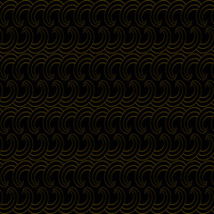Luxurious golden carp and lotus pattern, line drawing on black background.