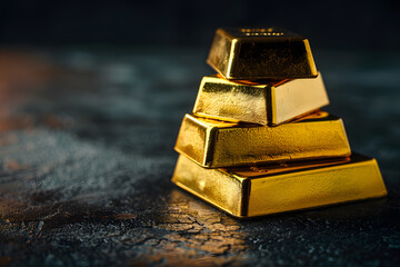 Stacked gold bars on dark surface