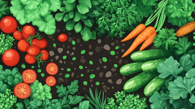 Fresh Garden Vegetables Top View.