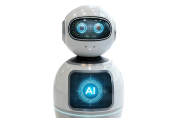 Friendly robot showcasing artificial intelligence technology in a modern setting for education and innovation