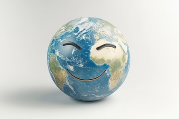 Fototapeta premium A happy Earth globe emoticon, symbolizing environmental care and global unity.