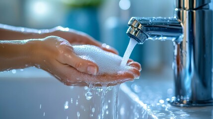 wash your hands campaign poster with water tap vector illustration design