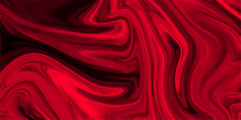 Red Paper with soft waves and black fabric liquid metallic art paint texture. Fluid art, alcohol ink wallpaper for branding, poster, banner, flayer, presentation. Wave or wavy folds of grunge silk