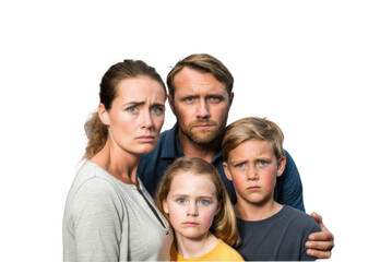 Family expressing concern and worry together for a serious topic in a modern indoor environment