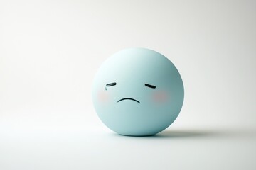 A light blue sphere with a sad face, shedding a single tear, evokes feelings of loneliness and sadness.