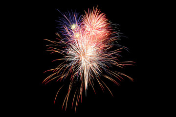 Fototapeta premium Colorful Fireworks in the night sky celebration, color image, colors, exploding