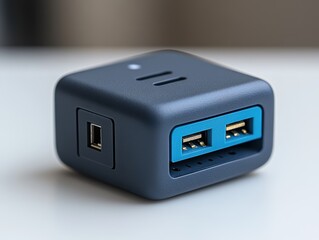 Compact USB Hub with Multiple Ports on a Minimalist Surface, Soft Focus Background