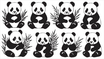 Cute cartoon vector set features panda bear illustrations, a symbol of nature and wildlife art