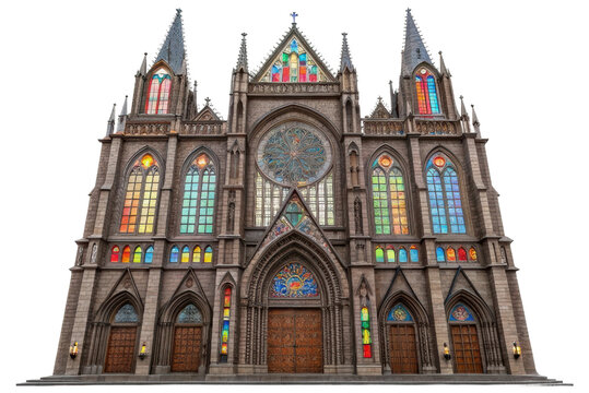 Beautiful historic cathedral with vibrant stained glass windows showcasing intricate architectural details for design purposes - Powered by Adobe