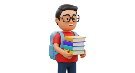  3D Student Character with Backpack and Books