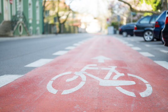 marking sign on asphalt on the road on a bicycle path