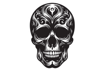 skull head silhouette logo vector, skull logo icon silhouette, human skull death silhouette vector, black human skull head silhouette vector illustration on white background	
