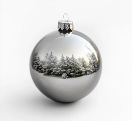 Silver Ornament Reflecting Winter Wonderland: A Serene Christmas Image