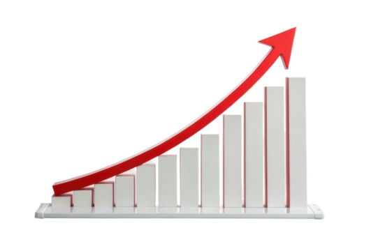 Growth trends represented by a rising bar chart illustrating financial progress and business success