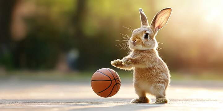 anthropomorphized rabbit playing basketball