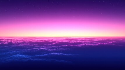 A vibrant, colorful sunset or sunrise above a vast expanse of clouds