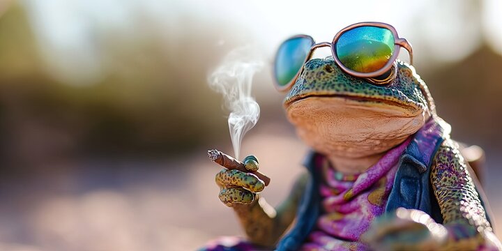 sonoran desert toad hippie smoking blunt - drugs and hallucination concept