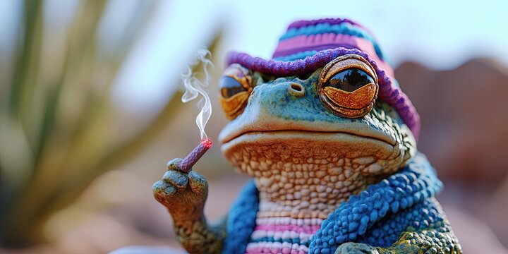 sonoran desert toad hippie smoking blunt - drugs and hallucination concept