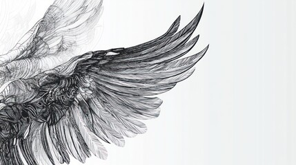 Obraz premium Detailed sketch of angel wings, artistic illustration, background light-toned, suitable for prints or digital