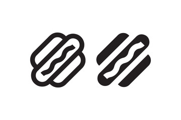 Hot dog icons in outline and solid black Vector