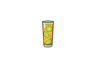 Vector illustration of cartoon fruit cocktail in glass isolated on white background	