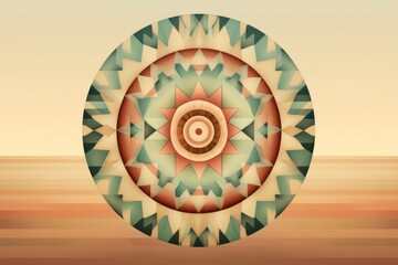 Obraz premium Geometric mandala design with teal, beige, and red tones, creating a visually captivating circular pattern.
