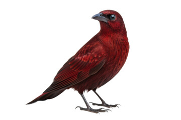 Vibrant red bird perched gracefully on a branch in natural habitat exploring the environment