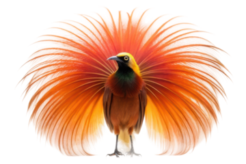 Vibrant bird of paradise displays stunning plumage during courtship ritual in tropical rainforest habitat