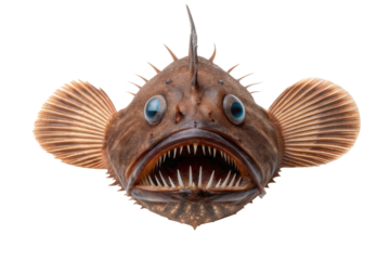 Unique underwater creature featuring a distinct face, vibrant colors, and sharp teeth for educational resources and marine life studies