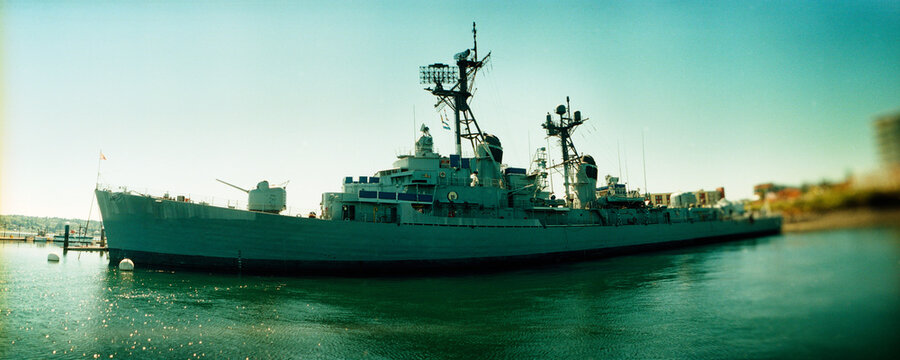 Large Military ship on the water, Seattle Washington