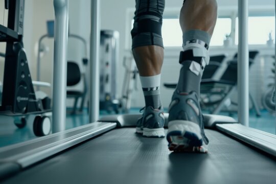 Athlete in rehabilitation after knee surgery, physical therapy, injury recovery