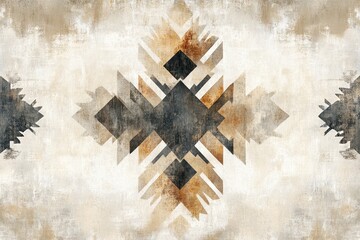 Fototapeta premium Abstract geometric art with neutral tones and a textured, distressed background creating a symmetrical design.
