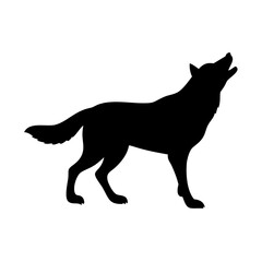 Black wolf howling silhouette vector illustration for wildlife animal and nature designs and graphics
