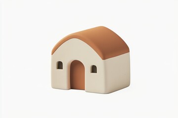 Minimalistic pastel pink and cream toy house isolated on white background, perfect for real estate, home iconography, or child-friendly graphic design concepts.