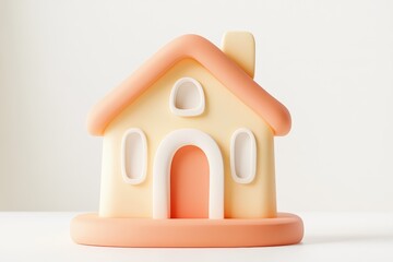 Minimalistic pastel pink and cream toy house isolated on white background, perfect for real estate, home iconography, or child-friendly graphic design concepts.