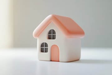 Minimalistic pastel pink and cream toy house isolated on white background, perfect for real estate, home iconography, or child-friendly graphic design concepts.