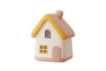 Minimalistic pastel pink and cream toy house isolated on white background, perfect for real estate, home iconography, or child-friendly graphic design concepts.