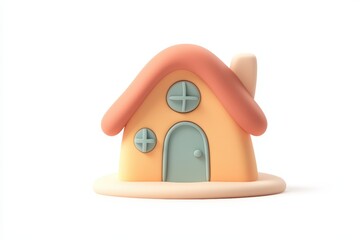 Minimalistic pastel pink and cream toy house isolated on white background, perfect for real estate, home iconography, or child-friendly graphic design concepts.