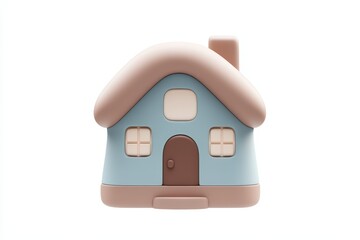 Minimalistic pastel pink and cream toy house isolated on white background, perfect for real estate, home iconography, or child-friendly graphic design concepts.