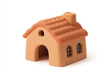 Minimalistic pastel pink and cream toy house isolated on white background, perfect for real estate, home iconography, or child-friendly graphic design concepts.