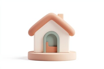 Minimalistic pastel pink and cream toy house isolated on white background, perfect for real estate, home iconography, or child-friendly graphic design concepts.