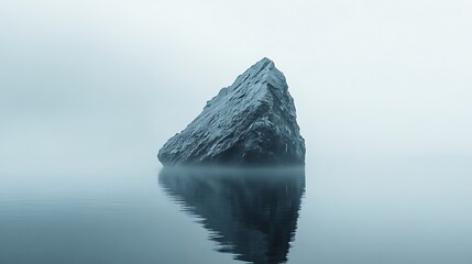 Lone Rock with Misty Water Reflection.