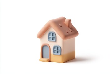 Minimalistic pastel pink and cream toy house isolated on white background, perfect for real estate, home iconography, or child-friendly graphic design concepts.