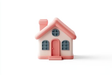 Minimalistic pastel pink and cream toy house isolated on white background, perfect for real estate, home iconography, or child-friendly graphic design concepts.