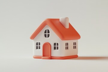 Minimalistic pastel pink and cream toy house isolated on white background, perfect for real estate, home iconography, or child-friendly graphic design concepts.