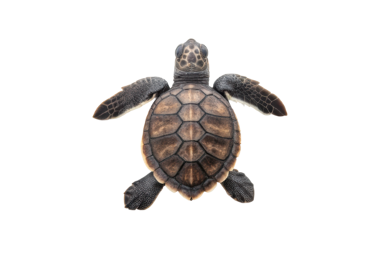 Newly hatched sea turtle swimming towards the ocean in a conservation effort