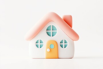 Minimalistic pastel pink and cream toy house isolated on white background, perfect for real estate, home iconography, or child-friendly graphic design concepts.