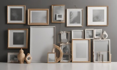 Modern photo frame collage moodboard; stylish design, various shapes and sizes, layout, mockup, style