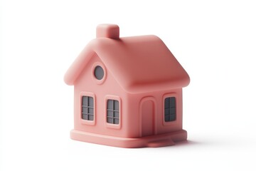 Minimalistic pastel pink and cream toy house isolated on white background, perfect for real estate, home iconography, or child-friendly graphic design concepts.